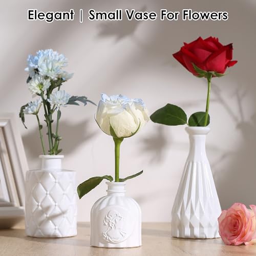 Vintage Small Glass Vases Set of 10,Mini Bud Vases for Flowers,Amber Glass Vases for Centerpieces,Wedding Decorations,Home Table Flower Decor (White) - color: White