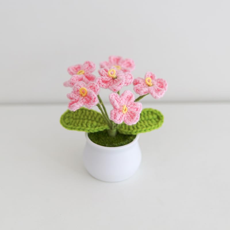 Blync Knitting Crochet Flowers Potted Plants, Fake Forget Me Not Flowers for Friends, Family and Lover, Artificial Handmade Flowers for Valentines Birthday Wedding Gift and Home Decor (Pink) - color: Pink