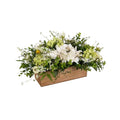 Spring Summer Centerpiece for Table, 18" L Lifelike Artificial Flowers in Rustic Whitewashed Rectangular Wood Box, Lush Spring Faux Floral Arrangement Farmhouse Mantel Shelf Kitchen Island Decor