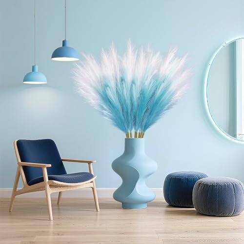 TORONTOKYO 8Pcs Blue Faux Pampas Grass Tall Decor, 35.4” Fluffy Artificial Pompous Grass Branches, Large Pampas Grass Reed Stems for Floor Vase Filler, Wedding, Baby Shower, Home Boho Decor - color: Blue, size: 35.4inch-8Pcs