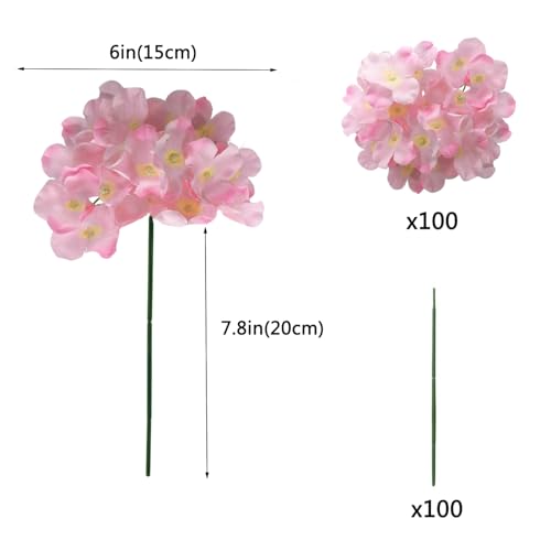 100PCS Artificial Hydrangea Flowers, Fake Flowers Silk Hydrangea Full Flowers Heads with Stems for Wedding Home Party Shop Baby Shower Decor (Baby Pink) - color: Baby Pink