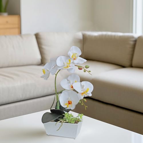 White Orchid Artificial Flowers Fake Potted Plants Dining Room Centerpieces for Tables Fake Orchid Home Office Decor Artificial Orchids That Look Real Realistic Table Decorations for Party - color: White