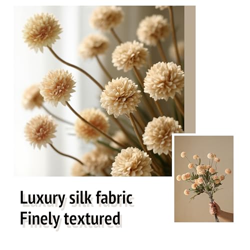 10pcs Fall Artificial Flowers, Champagne Faux Mums + Baby's Breath, Fake Silk Stems Fall Floral Centerpiece, Autumn Wedding/Home Decor, Table Centerpieces for Baby Shower - color: Champagne