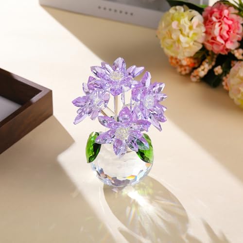 Arikyrist Crystal Purple Daisy Figurine Gifts for Women Friends Glass Daisy Flowers for Home Office Tabletop Centerpieces Decor - color: Purple