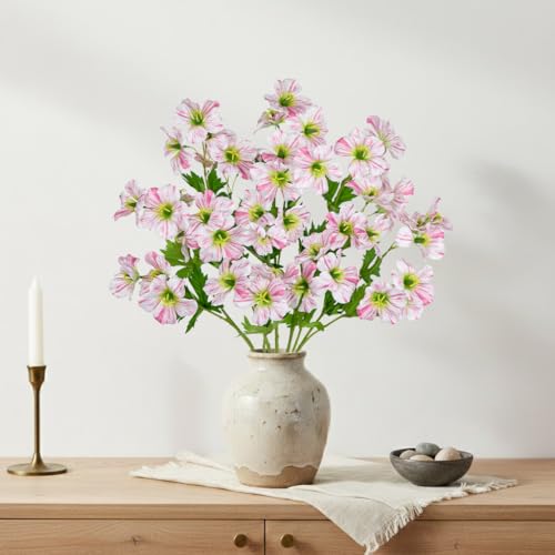 Hollyone 9 Heads Light Pink Artifical Lilies Flowers 5Pcs Faux Stargazer Lily Flowers Plants Bush Arrangement Bouquets Fake Lily Stem Plant for Indoor Home Decor Table Office Party Wedding Decoration - color: Light Pink
