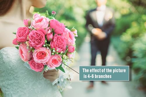 4 Bunches Peonies Artificial Flowers, Silk Peonies Flowers Fake Bouquet Faux Floral Arrangements for Centerpiece Table Wedding Party Home Decor (4, Rose Red & Pink) - color: Rose Red & Pink