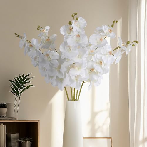 6 Pcs Artificial Orchid Stems 33.5" Tall 9 Large Petals Fake White Phalaenopsis Flower Arrangements for Home Wedding Living Room Table Centerpiece Office Table Decor White - color: White（6pcs）