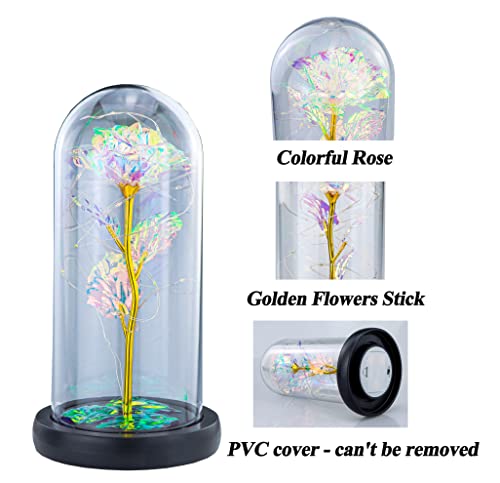 INOGIH Galaxy-Artificial Rose-Flowers-Forever Enchanted Rose with Colorful LED Light in Glass Dome for Romantic Gifts Anniversary