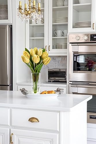Briful Fake Flowers Artificial Tulip Flower Khaki in Clear Vase, Real Touch EVA Tulip Arrangement Suitable for Home Office Fall Decoration, Dining Table Centerpiece - color: Khaki
