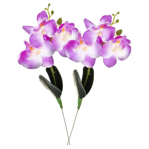uxcell 2 Pcs Artificial Phalaenopsis Fake Flowers, 13 Inch Real Touch Artificial Floral Fake Bouquet for Wedding Bride Shower Gift Home Decor DIY Crafts, Purple - color: Purple, size: 13 Inch