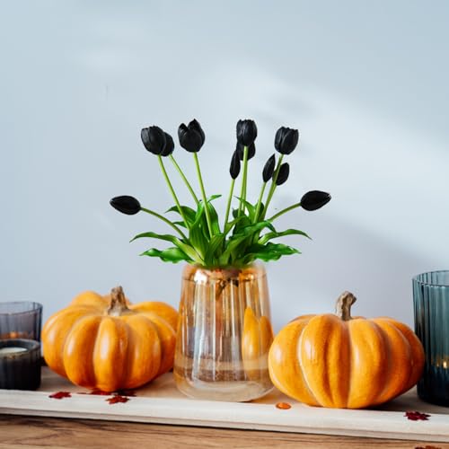 10 Pcs Fake Tulips Tulips Artificial Flowers Real Touch Fake Flowers Artificial Flower Bouquet for Home Table Party Wedding Decoration (Black) - color: Black
