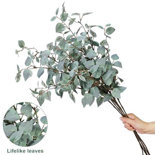 6 PCS 32.7 Inch Artificial Greenery Long Stems Fake Eucalyptus Leaves Faux Plant Indoor Silk Faux Foliage Branches for Vase Greenery Stems for Home Decor Farmhouse Aesthetic (Eucalyptus Leave Green) - color: Eucalyptus Leave Green