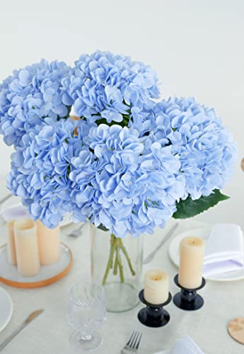 PARTY JOY 5PCS 15.4In Artificial Hydrangea Silk Flowers Bouquet Faux Hydrangea Stems for Wedding Centerpieces Home Decor (Light Blue) - color: Lblue