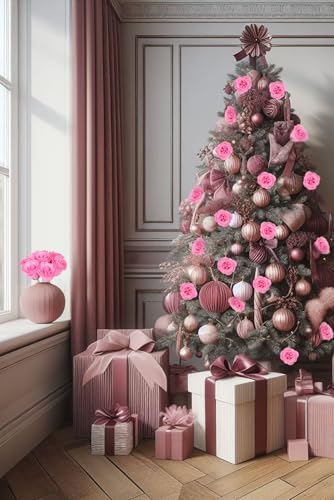 Artificial Roses,30PCS Pink Roses Glitter Roses Bouquet Fake Roses Artificial Flowers for Wedding Bouquet Party Christmas Home Decor(Pink) - color: Pink