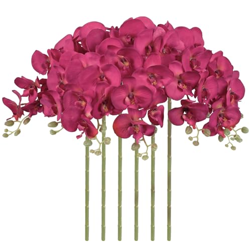 36.22 Inch Orchids Artificial Flowers 6 PCS Fake Orchids Velvet Silk Orchids Faux Orchid Flowers Long Stem Artificial Flowers for Tall Vase for Home Wedding Decoration(Fuchsia) - color: Fuchsia
