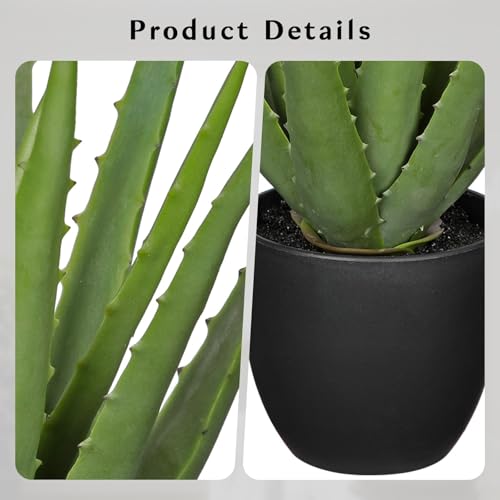 GnFlus Fake Succulent Aloe Vera Plants 13 Inch Large Artificial Succulents with Black Pot Faux Aloe Potted Plant for Desk Modern Home Office Bedroom Living Room Table Shelf Decor - color: Black-13"
