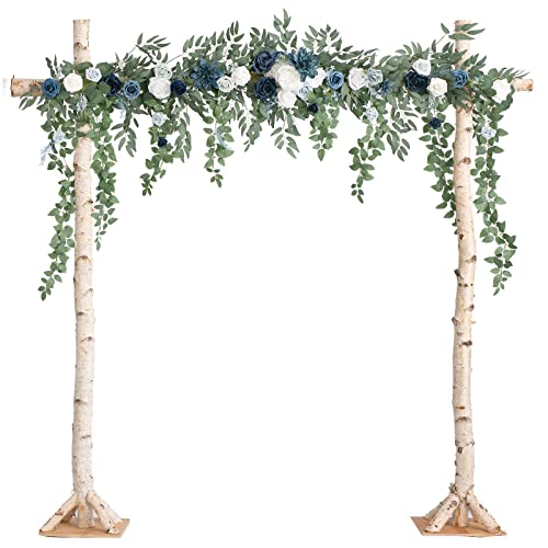 Ling's moment 6.5FT Backdrop Floral Garland, Spring Artificial Wedding Arch Flowers Sage Green, Navy Blue Ceremony Reception Hanging Eucalyptus Rose Arbor Arrangement Outdoor Beach Swag Home Decor - color: Blu-dusty Blue & Navy