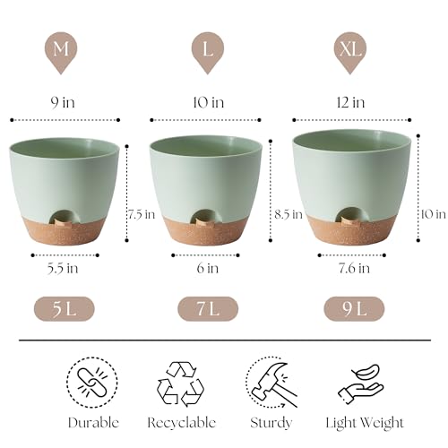 TYMENSH Plant Pots 12/10/9 Inch Set of 3, Self Watering Planters with Drainage Holes and Water Reservoir, Heavy Duty Plastic Flower Pots for Indoor Outdoor Plants, Green - color: Green
