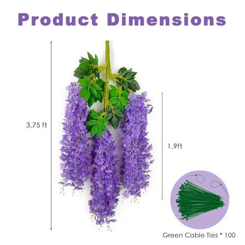 BIRDDIE 48 Pcs of Artificial Wisteria Hanging Flowers, 3.75 Feet Fake Wisteria Flower Strings for Backdrop, Wedding, Ceremony,Garden and Home Wall Decoration (Light Purple) - color: Light Purple, size: 48 pcs