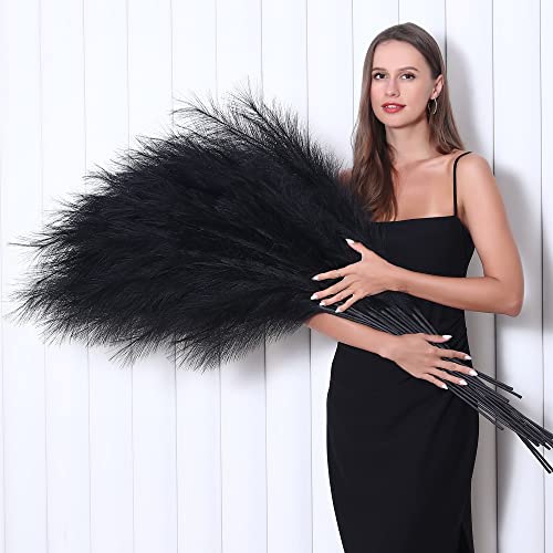 8 Pcs 45 inch Tall Faux Pampas Grass Decor, Large Artificial Black Pompous Grass Bulk, Long Fake Pompas for Floor Vase Filler, Wedding, Baby Shower, Home and Boho Decor (Black) - color: Black