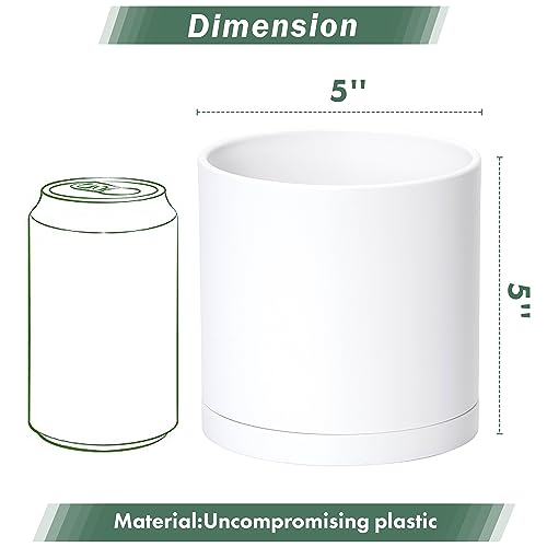 D'vine Dev 2 Pack 5 Inch Modern Plastic Plant Pots, Small Garden Planters for Plant with Drainage Holes and Saucers, White Color, 74-Z-G-1 - size: 5"