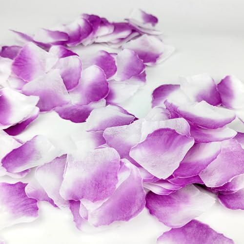 JHFGJGH 500 Pcs Exquisite Purple&White Rose Petals, Emulation Silk Rose Petals, Artificial Flower Petals for Romantic Nights, Weddings, Events, and Valentine's Day Deco (Purple&White) - color: Purple&white