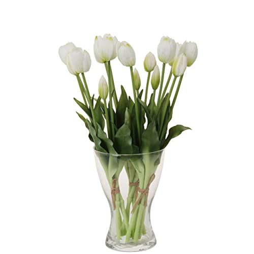 20pcs Artificial Tulip Flowers,16 Inch Real Touch Tulip Stems with Faux Leaves, Faux Tulips and Buds for Home Décor Centerpiece Ornament Wedding Bouquet,White - color: White