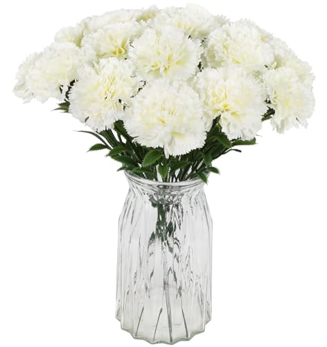 16PCS White Carnations Artificial Flowers 14.8'' Fake Carnation Silk Flowers with Stems Faux Carnations Flowers for Home Table Centerpiece Wedding Decor Floral Arrangements (Ivory White) - color: Ivory White