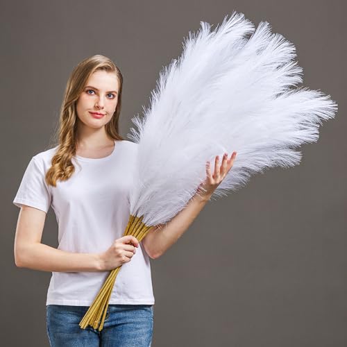7 Pcs 45" Faux Pampas Grass – Fluffy Artificial Pompous Grass for Tall Floor Vase, Non-Shedding Home Decor, Boho Wedding Flowers, Baby Shower Centerpieces, Bedroom & Living Room Decor (White) - color: White