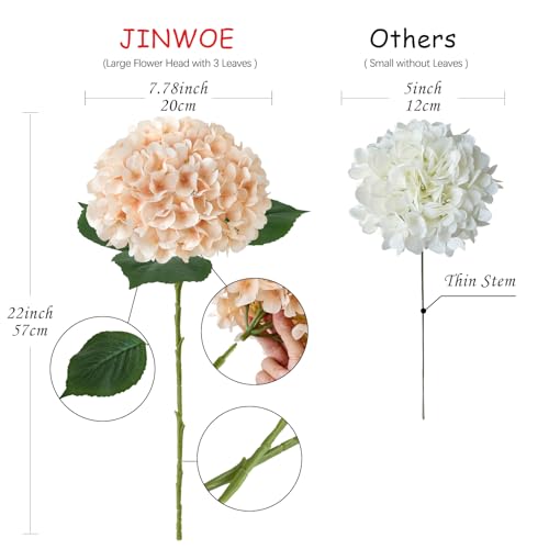 JINWOE Light Coffee Boho Silk Hydrangea Artificial Flowers, 4Pcs 22Inch Full Fake Artificial Hydrangeas with Stems for Bouquet Table Centerpieces Home Decoration Porch Outdoor - color: Light Coffee