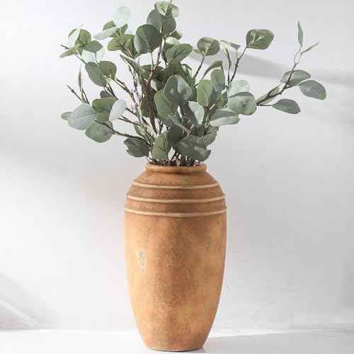 Large Ceramic Flower Vase, 12.87 inch Terracotta Vase, Rustic Farmhouse Vintage Vases for Home Decor, Living Room Shelf Decor, Enterway, Table Decoration - color: 101-2-12.87in