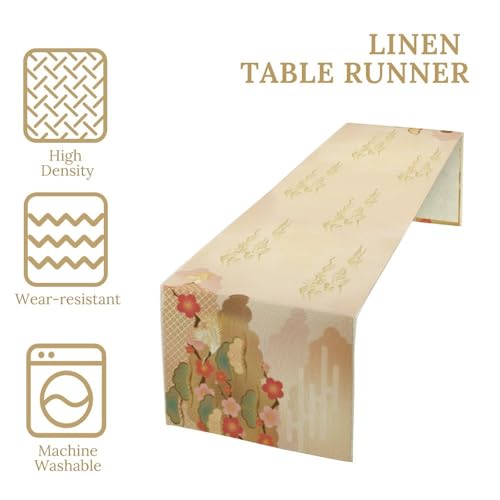 Japanese Table Runner Retro Asian Luxury Pine Trees Art Printed Burlap Runner for Home Kitchen Dining Table Living Room Decor Fabric 1 Panel W13xL36in - color: Japanese Style-3, size: 13"W x 36"H