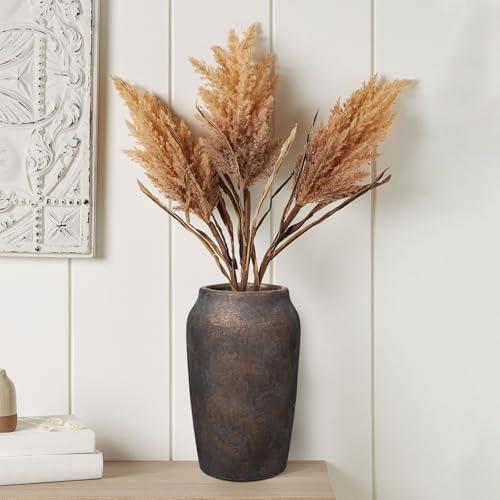 Briful Rustic Vintage Ceramic Vase, 9.06'' Farmhouse Table Decor with Wide Mouth, Large Decorative Vase for Home Decor, Living Room, Entryway & Shelf Styling, Brown - color: 9.06'' Brown