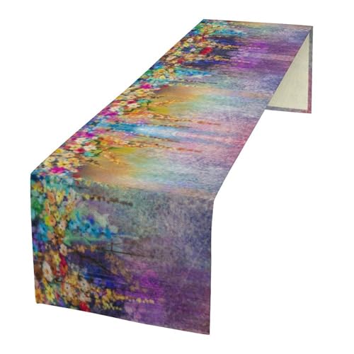 Watercolor Floral Table Runner Linen Table Decor with Purple Flower Printed for Dining Room, Kitchen Office Living Room Party Holiday Home Decorate 13" x 36" - color: Floral_12, size: 13"W x 36"L (Pack of 1)