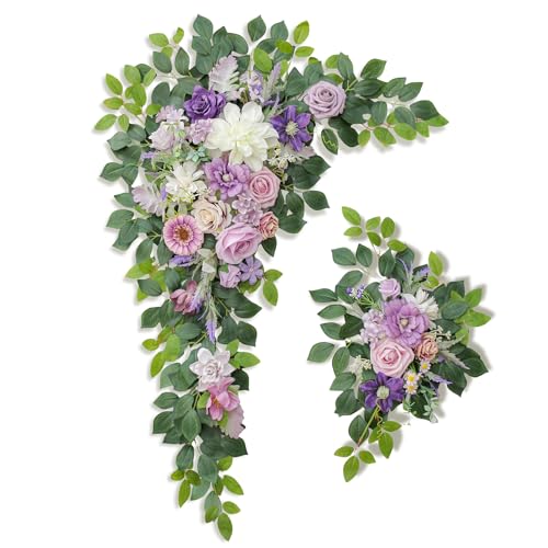 Odouzy Wedding Arch Flowers,Artificial Flower Arch Decor,2pcs Artificial Flower Arrangement for Wedding Decor Reception Backdrop Floral Decorations (Light Purple) - color: Light Purple