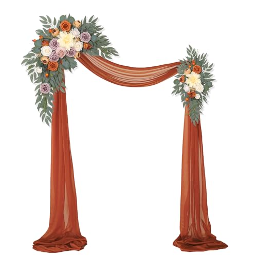 Artificial Wedding Arch Flowers Kit(Pack of 3),2Pcs Artificial Flower Arch Decor,1Pcs Sheer Drape for Wedding Ceremony Arbor for WeddingCeremony (Burnt Orange Wedding) - color: Burnt Orange Wedding