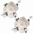 Fule 2 Pack Large Artificial Peony Silk Flower Bouquets Arrangement Wedding Centerpieces (Cream White) - color: Cream White X2