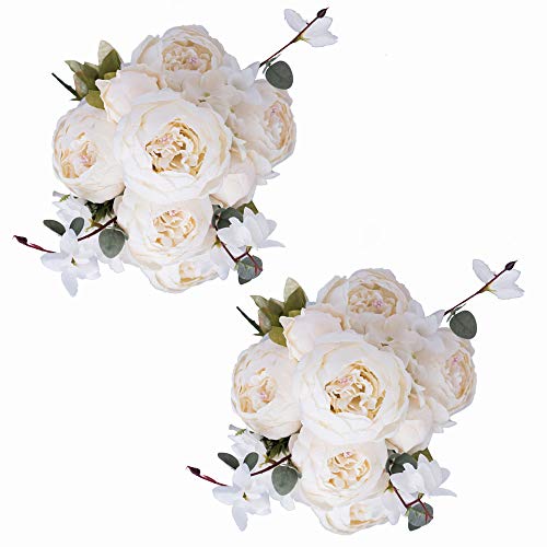 Fule 2 Pack Large Artificial Peony Silk Flower Bouquets Arrangement Wedding Centerpieces (Cream White) - color: Cream White X2