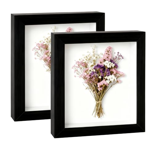 8x8 Shadow Box - 2Pack Black Wooden Deep Picture Frame with Shatter-Resistant Panel for Wall Decor | 3D Display Case for Military Medals, Flowers, Photos and Crafts | Easy to Open & Ready to Hang Gift - color: Black, size: 2Pcs 8X8in