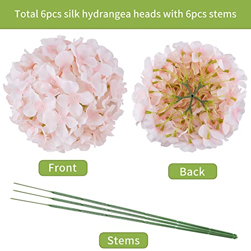 DuHouse Silk Hydrangea Artificial Flower Heads with Stems Fake Hydrangeas Flowers for DIY Wedding Centerpiece Home Decor,Pack of 6 (Baby Pink) - color: Baby Pink