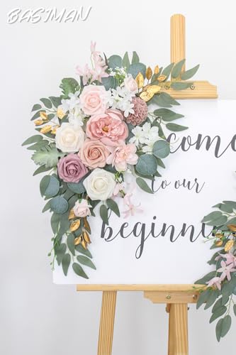 Arch Flowers (Pack of 2) for Wedding Ceremony Arbor and Reception Backdrop Decoration Wedding Welcome Signs Floral Birthday Party Decoration(White Pink) - color: White Pink
