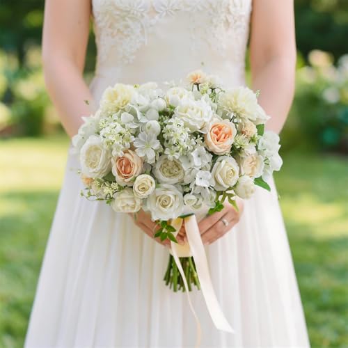 8 Pcs Mixed Artificial Peony Flowers Set-4 Bouquets & 4 Stems, White Fake Peony Rose Hydrangea Flower for Vase Silk Floral Arrangements for Table Centerpiece Wedding Party Bridal Decoration Home Decor - color: White, size: Mixed 8pcs