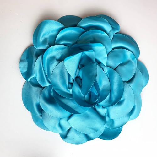 Heyiwell Large Satin Fabric flower for Brooch Pin Wedding Party Dance Dress Suit Clothes Head Hair Accessories DIY Decor 9.45"Inch - color: Blue