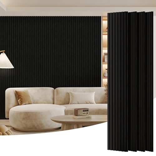 4 Pack Wood Panels for Wall, 96" x 11" Wood Slat Acoustic Panels, Acoustic Wall Panels for Interior Wall Decor, Sound Absorbing Wall Panels for Noise Reduction and Decoration, Obsidian Black - color: Obsidian Black, size: 4PCS-96" x 11"