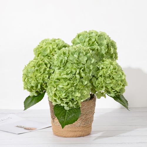 DuHouse 5Pcs Large Hydrangea Artificial Flowers,20 inch Latex Real Touch Hydrangeas Lifelike Hydrangea Flower for Home Wedding Bouquets Centerpieces Party Living Room Outdoors Decoration(Green) - color: Green, size: 5pcs