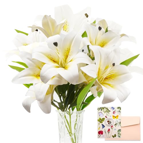 SNAIL GARDEN 11Heads Artificial Lily Flowers,Long Stem Faux Flowers with Buds,Tiger Lily Artificial Flowers for Home Hotel Flower Arrangement Party Decor