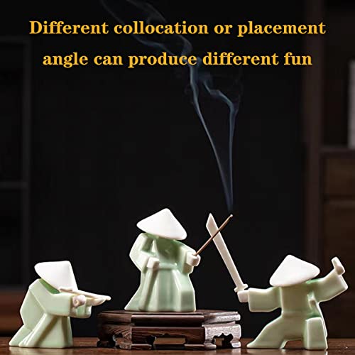 LYART Samurai Statue Decor Japanese Warrior Decor Children's Room Statues, Kongfu Tea Pet Decoration, Incense Holder for Stick Burner(White2 and Green2) - color: Whiteb and Greenb