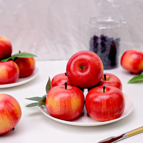 Gresorth 6pcs Lifelike Artificial Red Apple Decoration Faux Fake Apples Ornament Realistic Fruit Model for Home House Kitchen Cabinet - color: Red Apple