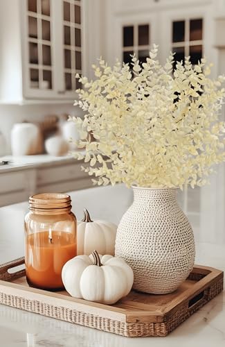 5 Stems Artificial Fall Greenery – 14.6" Eucalyptus Leaf Stems for Autumn Floral Arrangements, Thanksgiving Centerpieces, Fall Decor Bouquets, Soft Cream - color: Eucalyptus - Soft Cream