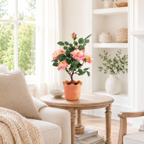 19 Inch Artificial Camellia Tree - Realistic Camellia Plant with Terracotta Pot,Adjustable Stem Low Maintenance Indoor Outdoor Decor for Living Room and Office（Pink） - color: Pink